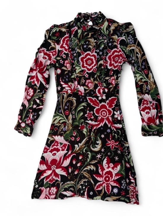 Zara Dresses & Skirts - Zara Black Dress with Red & Pink Floral Print lace and ruffle details